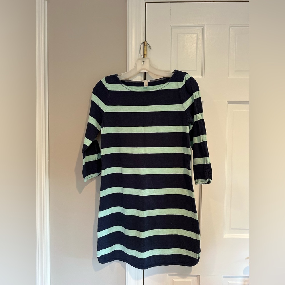 J. Crew Blue and Mint Green Striped Casual Dress